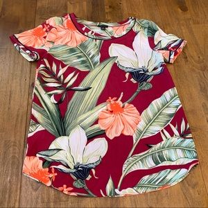 Ann Taylor | Tropical Palm Short Sleeve Blouse XS